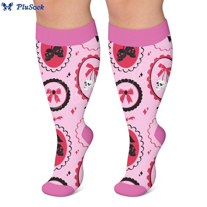 Chaussettes de compression gothiques à tête de mort et cerise grande taille - image 3