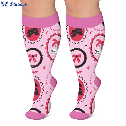 Chaussettes de compression gothiques à tête de mort et cerise grande taille - image 3