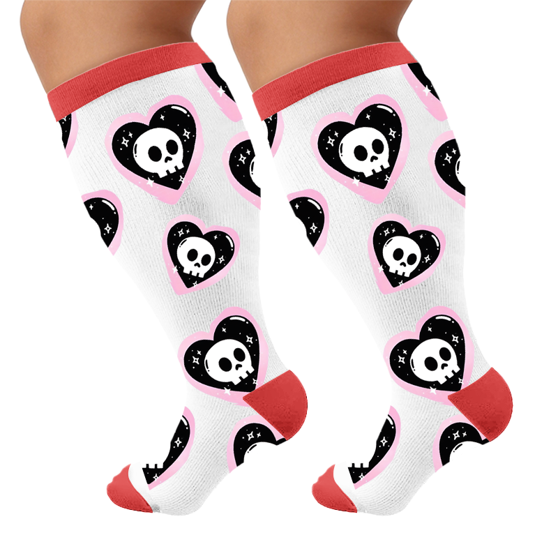 Chaussettes de compression gothiques à tête de mort et cerise grande taille - Blanc (1 paire) - 4XL - image 5