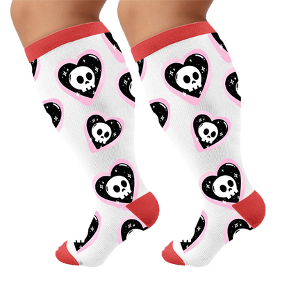 Chaussettes de compression gothiques à tête de mort et cerise grande taille - Blanc (1 paire) - 4XL - image 5