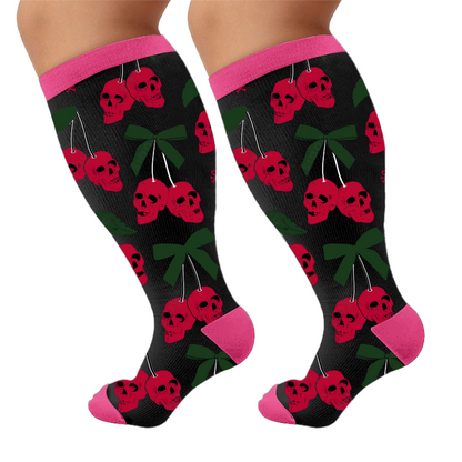 Chaussettes de compression gothiques à tête de mort et cerise grande taille - Noir (1 paire) - 4XL - image 7