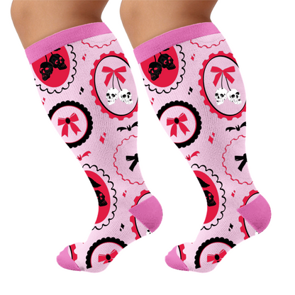 Chaussettes de compression gothiques à tête de mort et cerise grande taille - Rose (1 paire) - 4XL - image 6