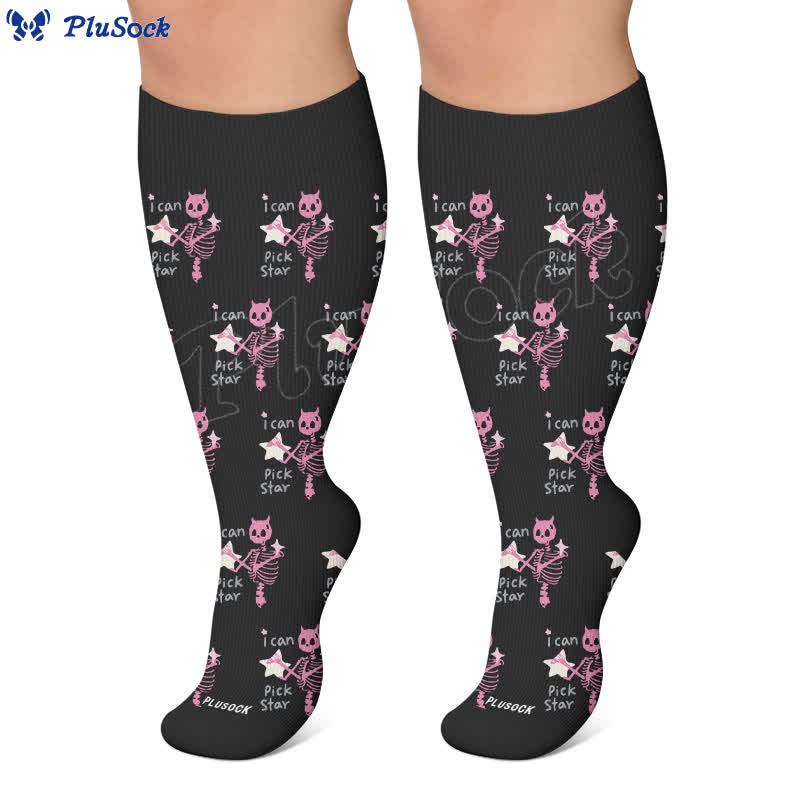 Chaussettes de compression grandes tailles à motif chat gothique et étoile - image 5
