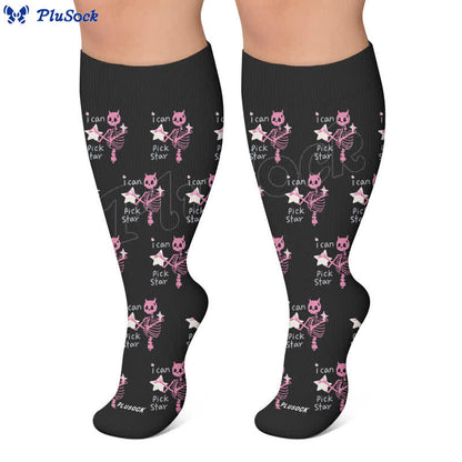 Chaussettes de compression grandes tailles à motif chat gothique et étoile - image 5
