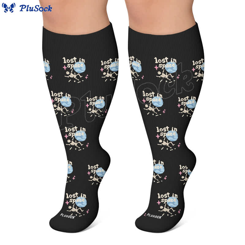 Chaussettes de compression grandes tailles à motif chat gothique et étoile - image 7