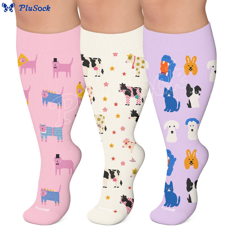 Chaussettes de compression grandes tailles à motifs animaux - image 0