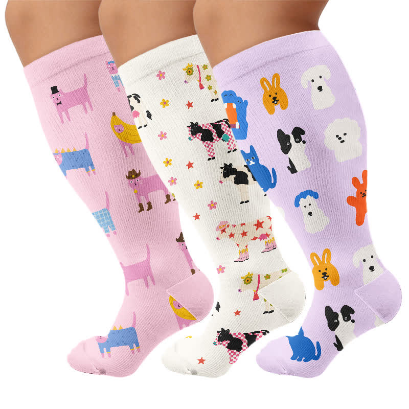 Chaussettes de compression grandes tailles à motifs animaux - Multicolore (3 paires) - 4XL - image 4