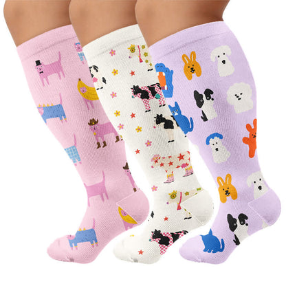 Chaussettes de compression grandes tailles à motifs animaux - Multicolore (3 paires) - 4XL - image 4