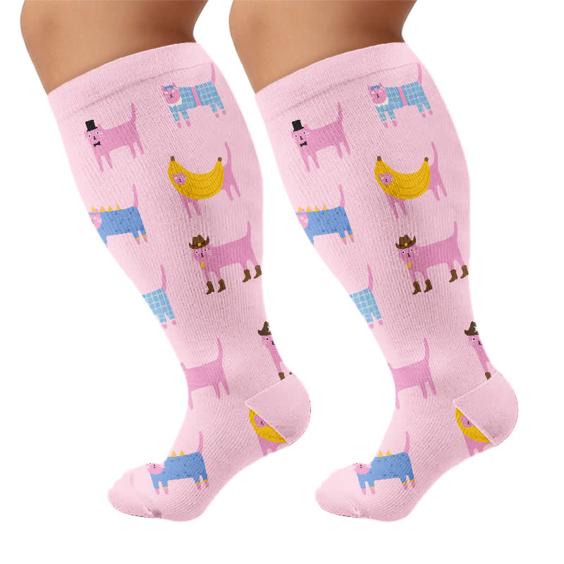 Chaussettes de compression grandes tailles à motifs animaux - Rose (1 paire) - 4XL - image 8
