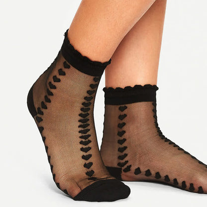 Chaussettes courtes transparentes à motif cœur (4 paires) - image 2