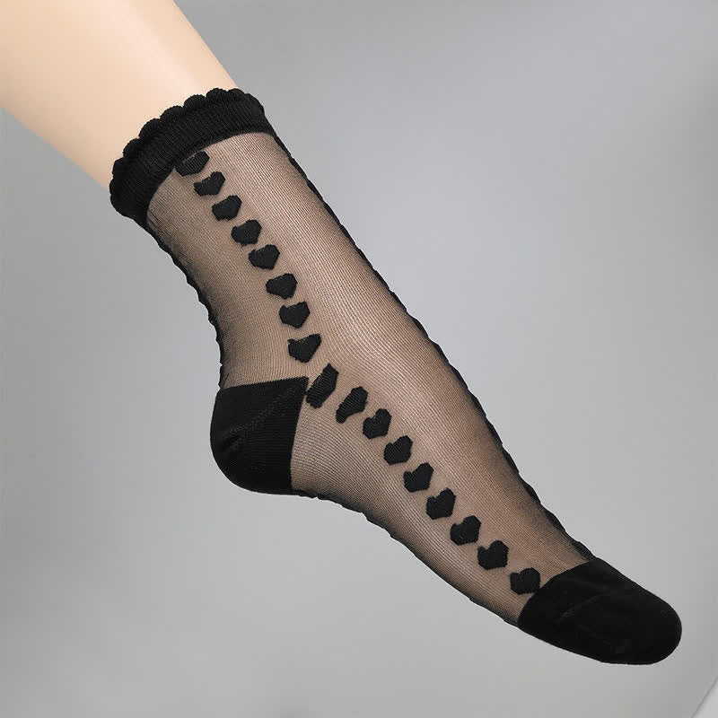 Chaussettes courtes transparentes à motif cœur (4 paires) - image 4