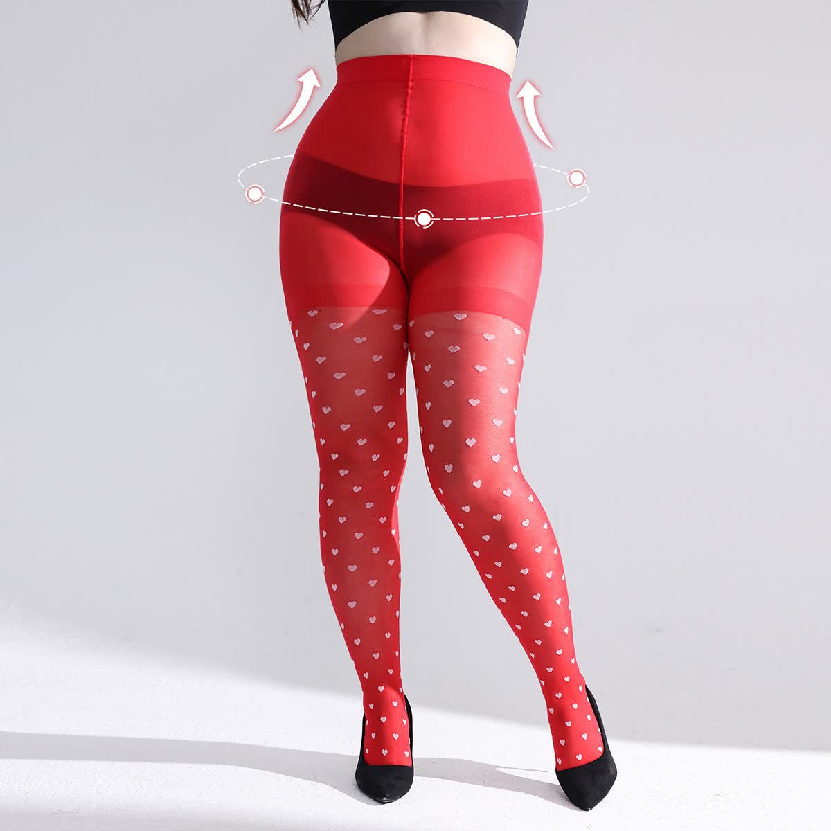 Collants gainants en maille cœur - Rouge - L - image 0