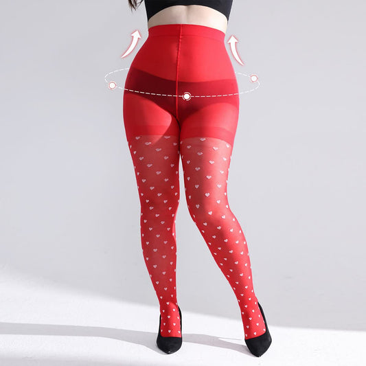 Collants gainants en maille cœur - Rouge - L - image 0