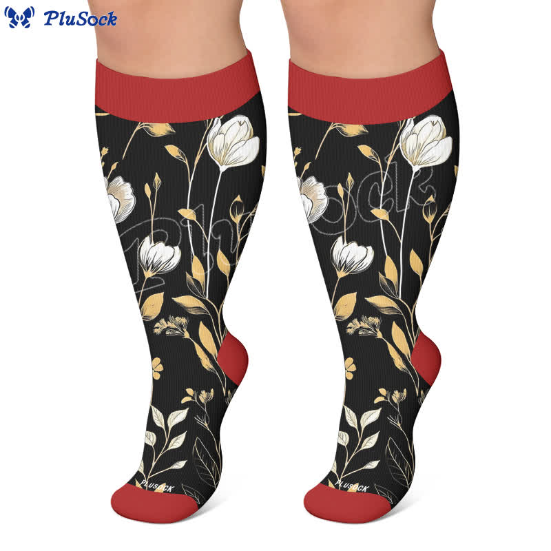 Chaussettes de compression grandes tailles à motifs floraux contrastés - image 5