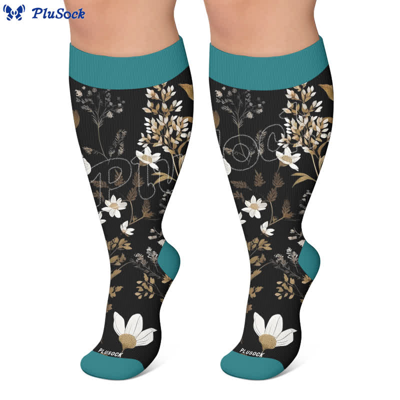 Chaussettes de compression grandes tailles à motifs floraux contrastés - image 7