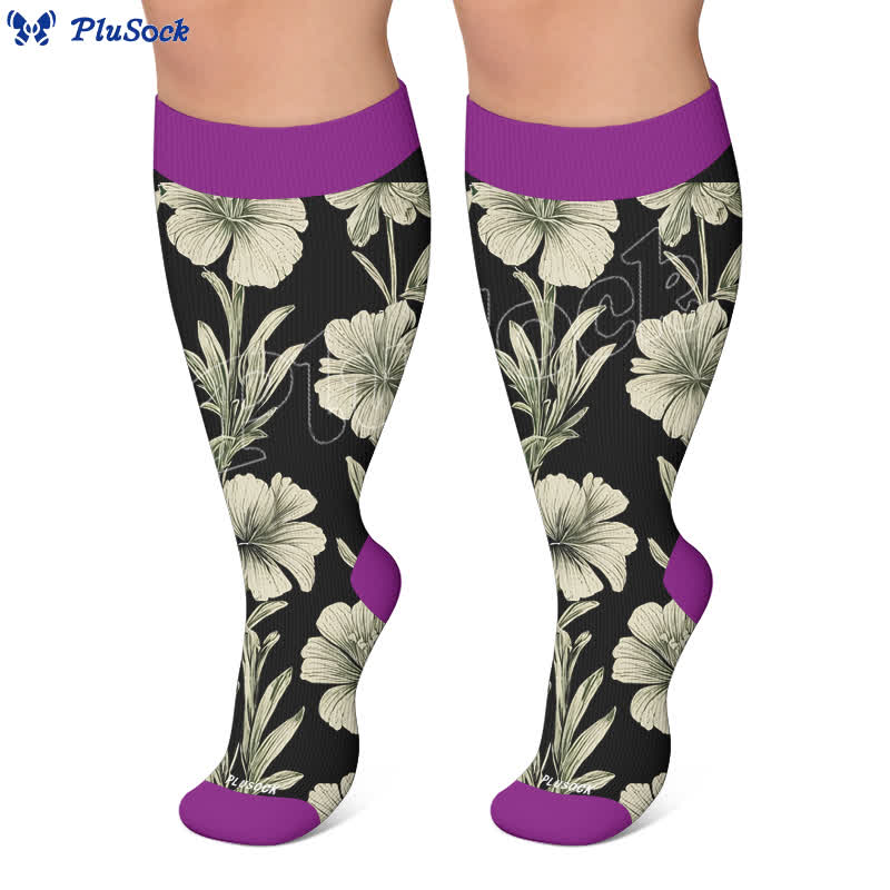 Chaussettes de compression grandes tailles à motifs floraux contrastés - image 6