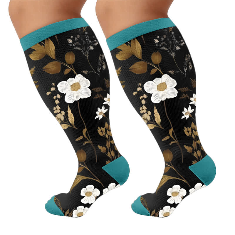 Chaussettes de compression grandes tailles à motifs floraux contrastés - Bleu (1 paire) - 4XL - image 10