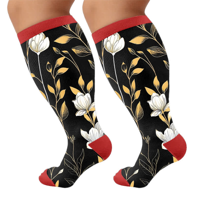 Chaussettes de compression grandes tailles à motifs floraux contrastés - Rouge (1 paire) - 4XL - image 8