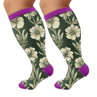 Chaussettes de compression grandes tailles à motifs floraux contrastés - Violet (1 paire) - 4XL - image 9
