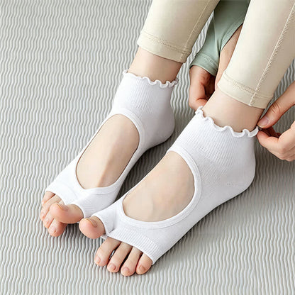 Chaussettes basses en coton à bout ouvert et adhérence (5 paires) - Blanc - 40(US2-7) - image 1