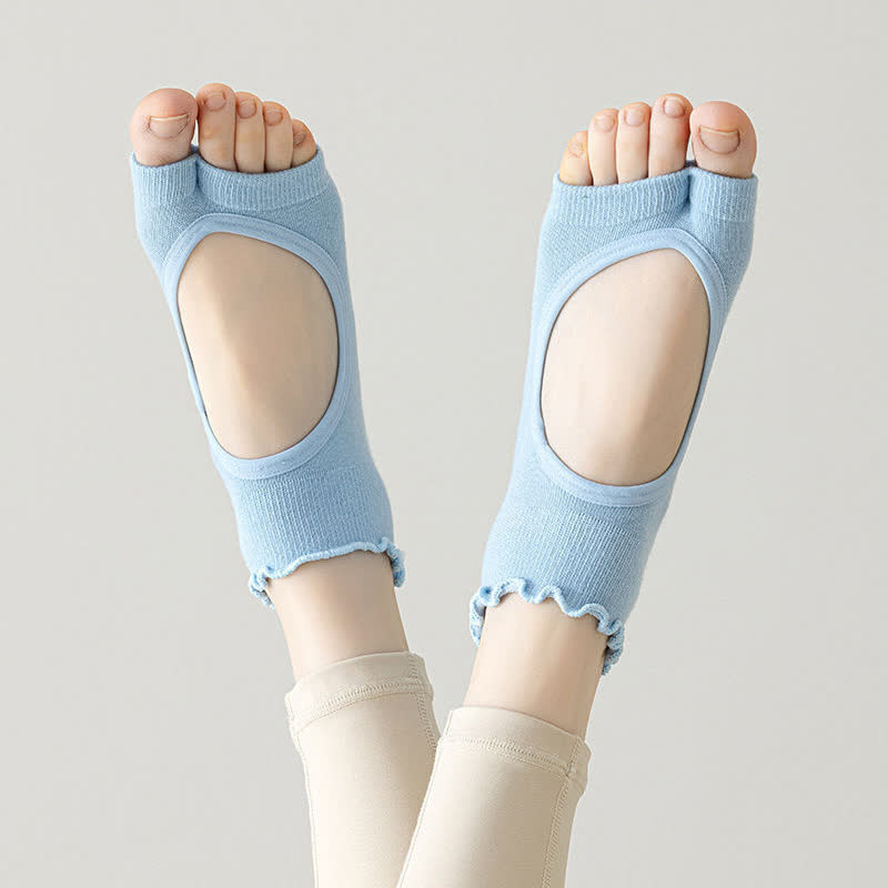 Chaussettes basses en coton à bout ouvert et adhérence (5 paires) - Bleu - 40(US2-7) - image 2