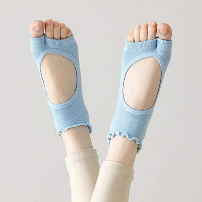 Chaussettes basses en coton à bout ouvert et adhérence (5 paires) - Bleu - 40(US2-7) - image 2