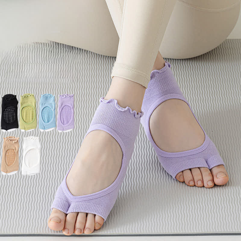 Chaussettes basses en coton à bout ouvert et adhérence (5 paires) - image 0