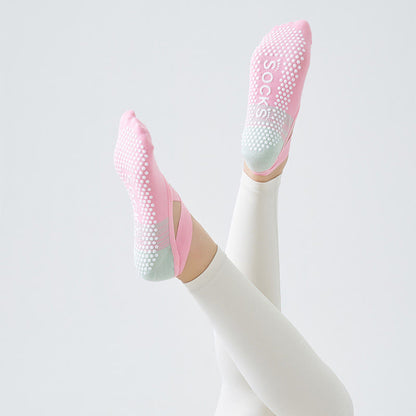 Chaussettes montantes à bride croisée antidérapantes (3 paires) - Rose - One Size - image 3