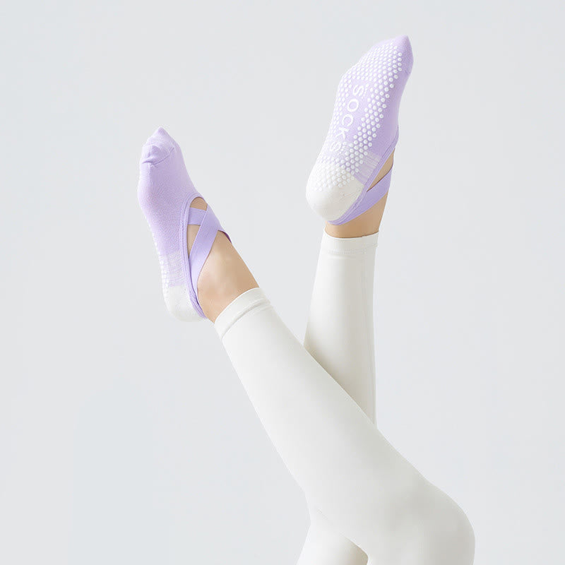 Chaussettes montantes à bride croisée antidérapantes (3 paires) - Violet - One Size - image 4