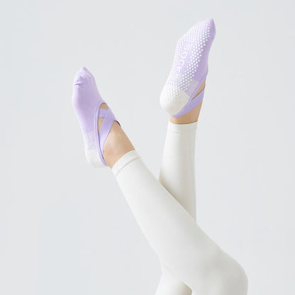 Chaussettes montantes à bride croisée antidérapantes (3 paires) - Violet - One Size - image 4