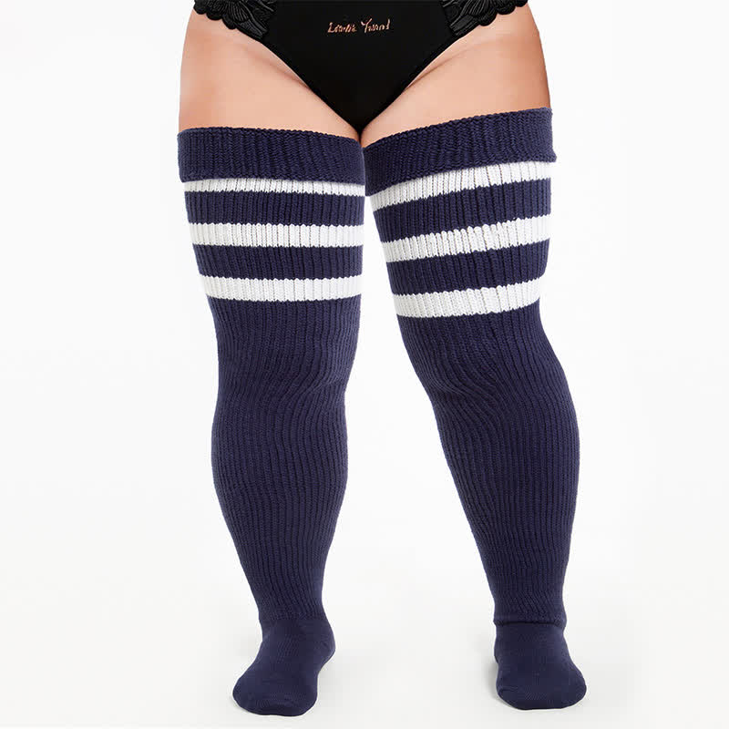 Chaussettes hautes rétro sport - Bleu marine-A - One Size - image 3