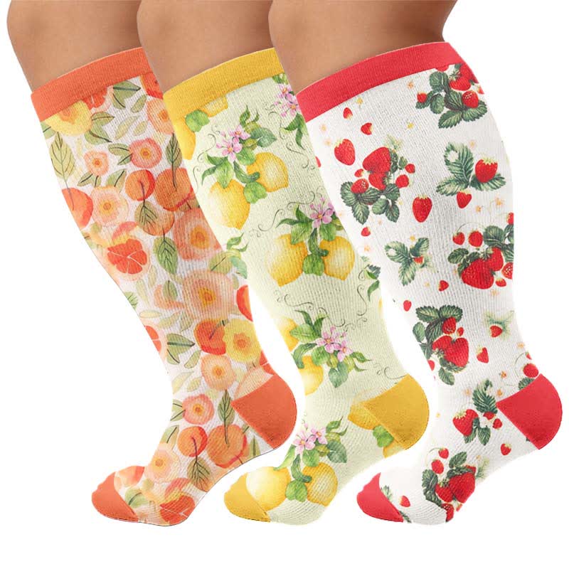 Chaussettes de compression à imprimé fruits grande taille - Multicolore (3 paires) - 4XL - image 4