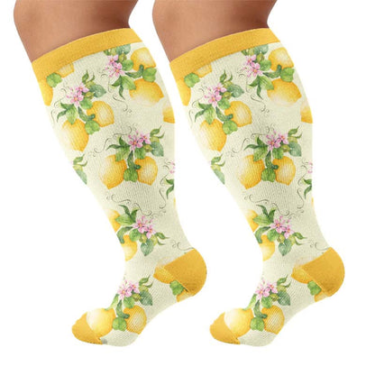 Chaussettes de compression à imprimé fruits grande taille - Jaune (1 paire) - 4XL - image 9