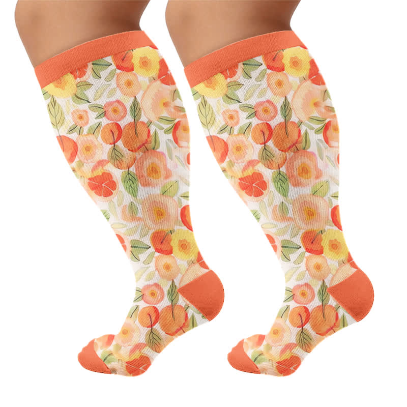 Chaussettes de compression à imprimé fruits grande taille - Orange (1 paire) - 4XL - image 8