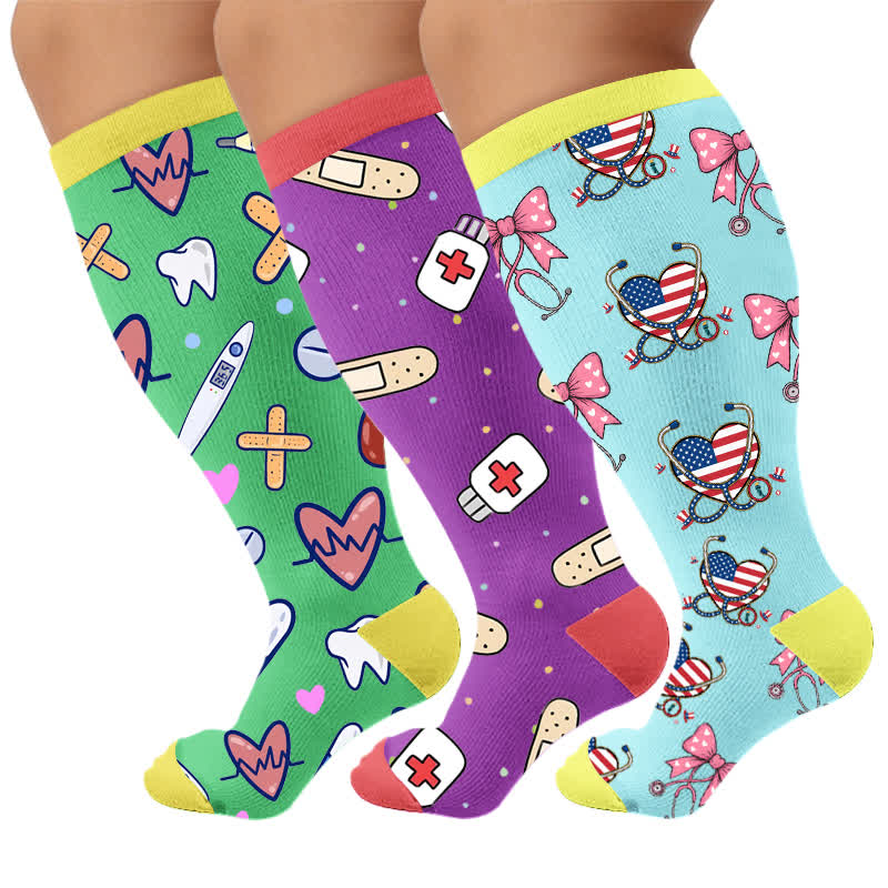 Chaussettes de compression médicales grandes tailles - Multicolore (3 paires) - 4XL - image 4