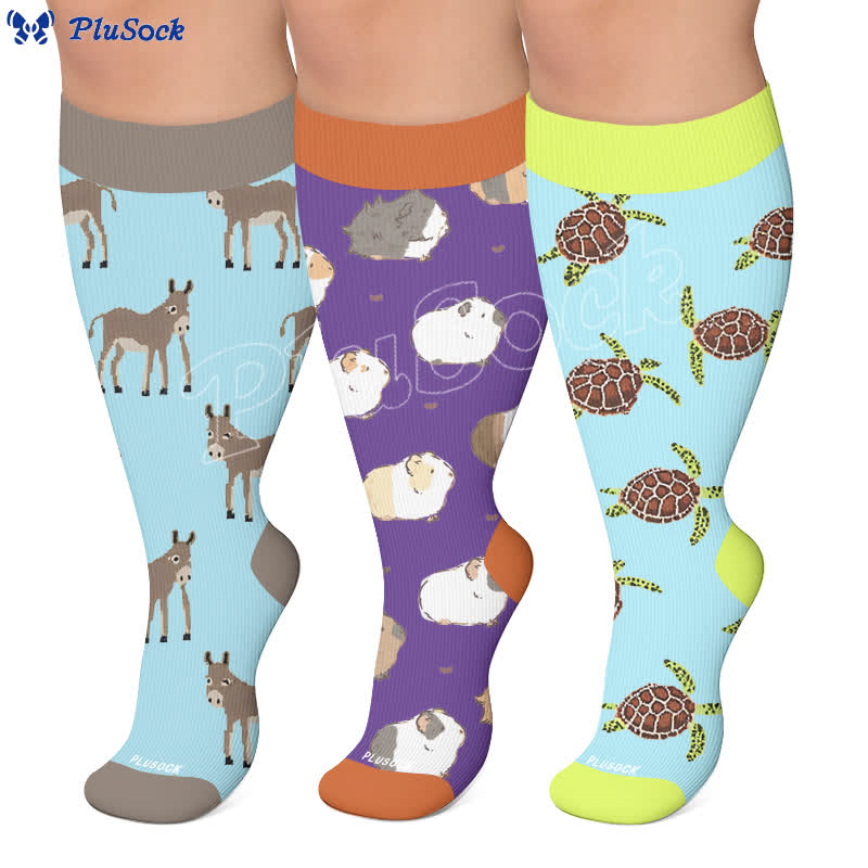 Chaussettes de compression grandes tailles à motifs animaux - image 0
