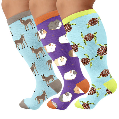 Chaussettes de compression grandes tailles à motifs animaux - Multicolore (3 paires) - 4XL - image 4