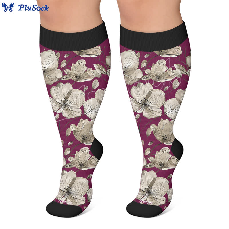 Chaussettes de compression Magnolia à motif floral grandes tailles - image 5