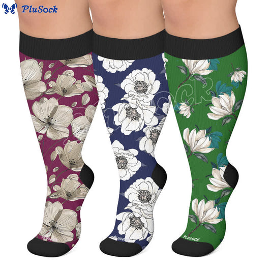Chaussettes de compression Magnolia à motif floral grandes tailles - image 0