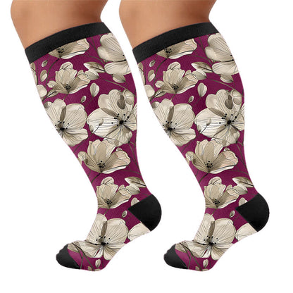 Chaussettes de compression Magnolia à motif floral grandes tailles - Violet (1 paire) - 4XL - image 8