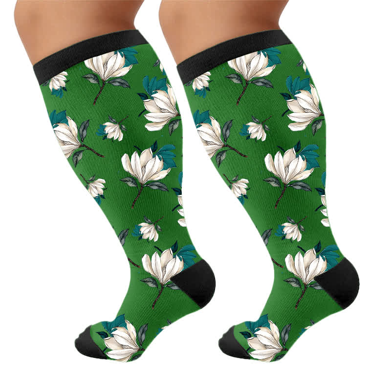 Chaussettes de compression Magnolia à motif floral grandes tailles - Vert (1 paire) - 4XL - image 10