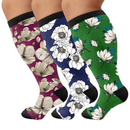 Chaussettes de compression Magnolia à motif floral grandes tailles - Multicolore (3 paires) - 4XL - image 4