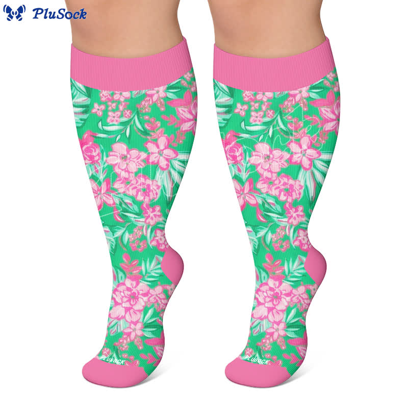 Chaussettes de compression à motif floral tropical grande taille - image 10