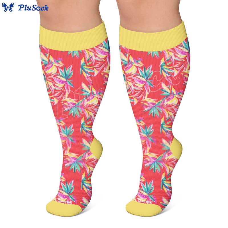 Chaussettes de compression à motif floral tropical grande taille - image 8