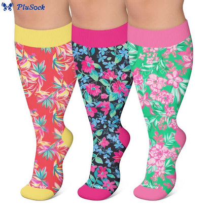 Chaussettes de compression à motif floral tropical grande taille - image 0