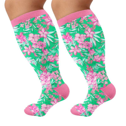Chaussettes de compression à motif floral tropical grande taille - Vert (1 paire) - 4XL - image 6