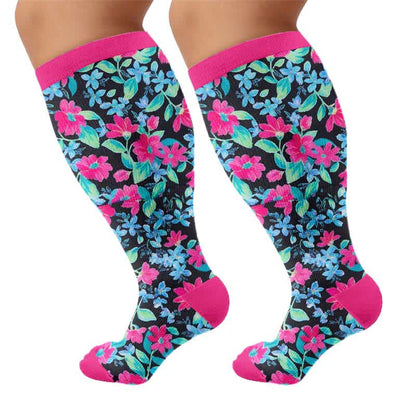 Chaussettes de compression à motif floral tropical grande taille - Bleu (1 paire) - 4XL - image 5