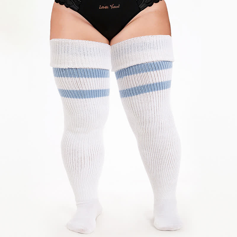 Chaussettes hautes côtelées style universitaire - Blanc-B - One Size - image 2