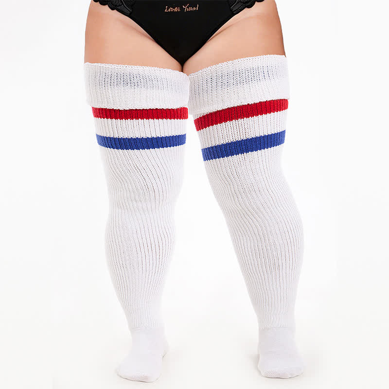 Chaussettes hautes côtelées style universitaire - Blanc-D - One Size - image 4