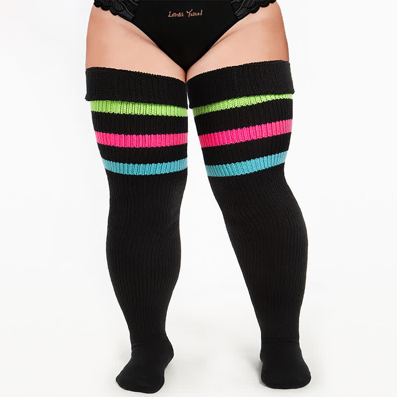 Chaussettes hautes côtelées style universitaire - Noir - One Size - image 1